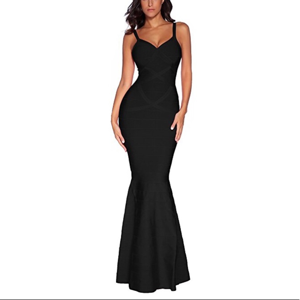 Meilun Bandage Fishtail Black Evening Dress SizeM
